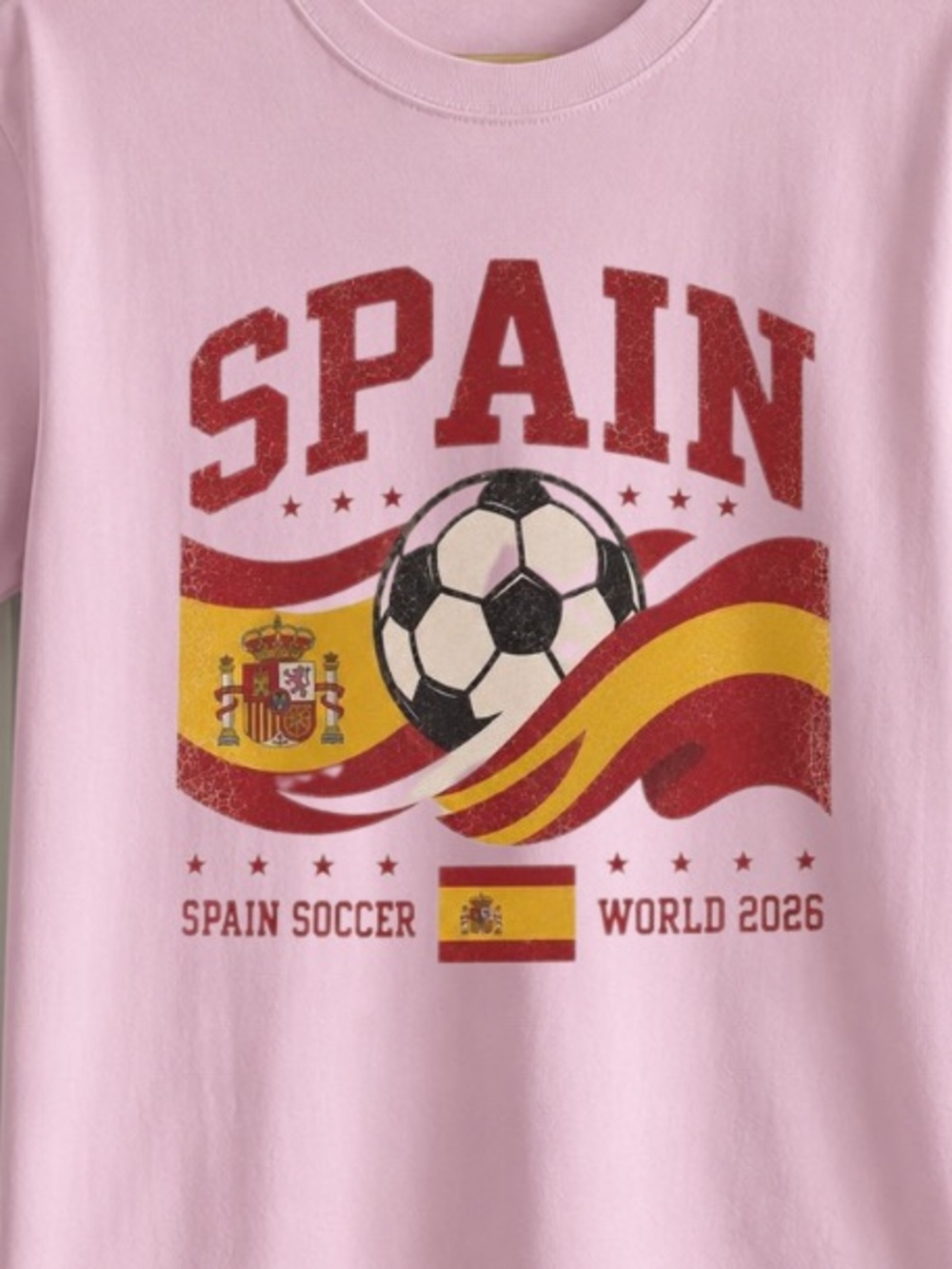 Spain Soccer World Cup Graphic Tee for Women’s Light Pink Size L - Picture 2 of 3